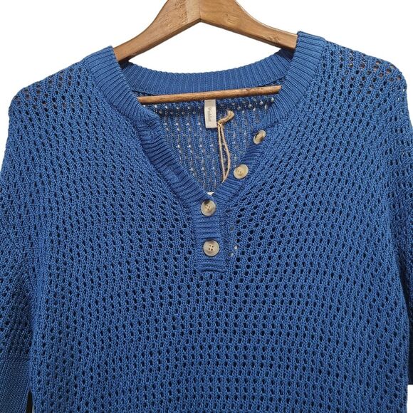 Wishlist Womens Top Blue Open Knit with Buttons Blouse Size Small - Picture 3 of 10